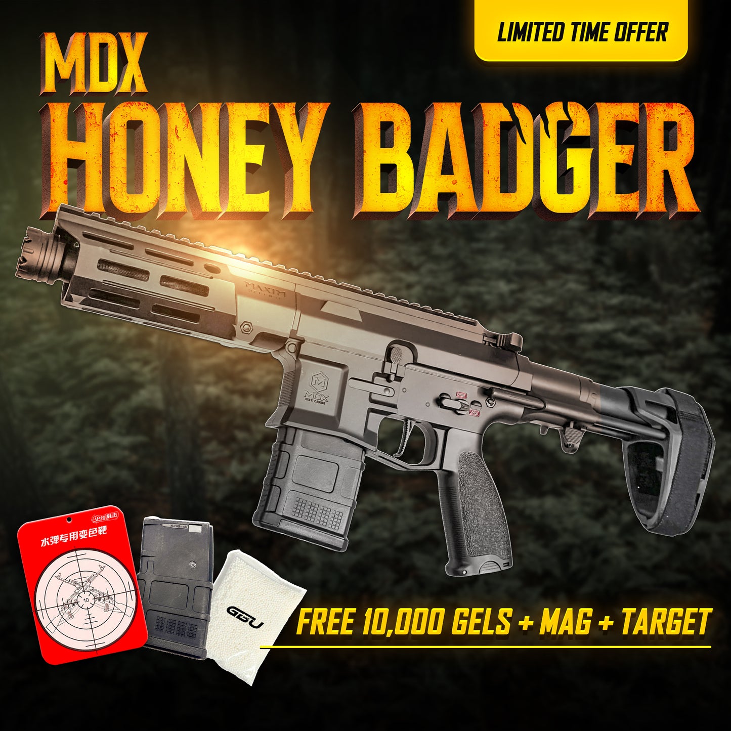 Upgraded Maxim Defence MDX Honey Badger - Gel Blaster (Black)